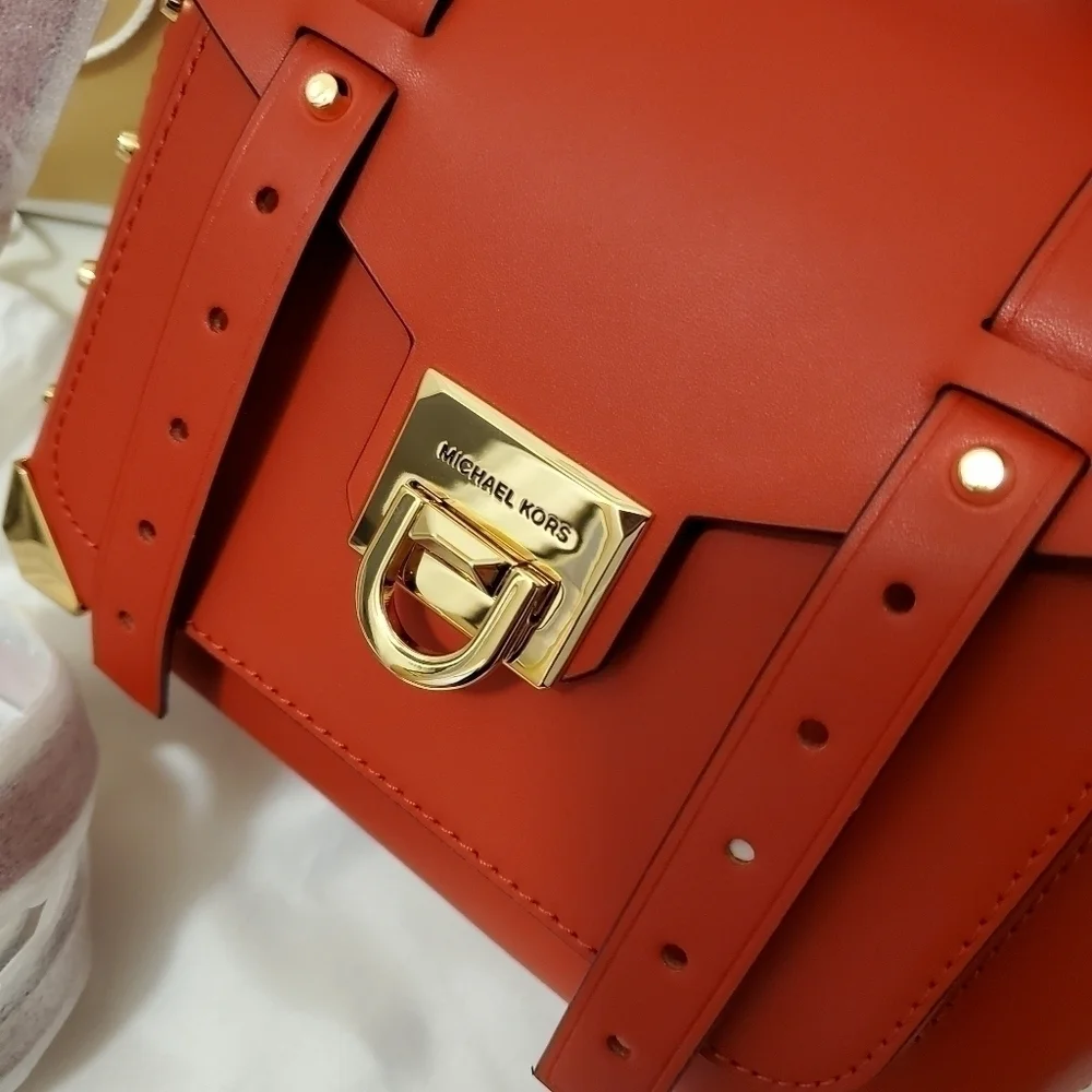 NWT Michael Kors Medium Manhattan Flame Red Leather Satchel/Crossbody